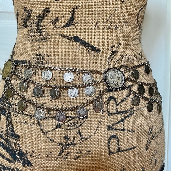 Vintage Women’s Coin Chain Belt Silver Tone Gypsy Boho Bohemian Belly Dancer main image 10